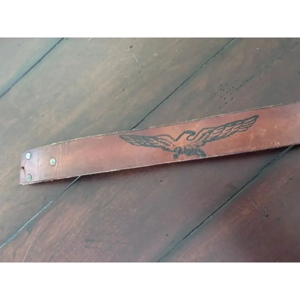 Vintage Brown Leather Belt Size 38 Eagle Handmade Mexico Buckle Strap Repair
